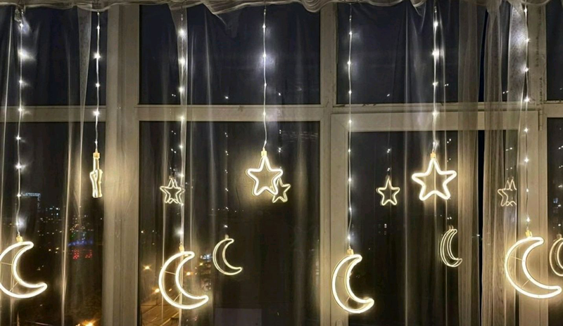 124620519 Гирлянда Xmas Copper curtain ball lamp 9WW-1 Тёплый белый Луна 5 Звезда 4 3M*0.7M — изображение 3