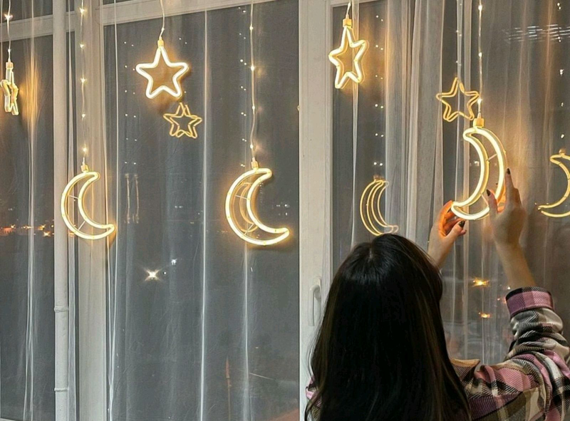 124620525 Гирлянда Xmas Copper curtain ball lamp 9WW-1 Тёплый белый Луна 5 Звезда 4 3M*0.7M — изображение 4