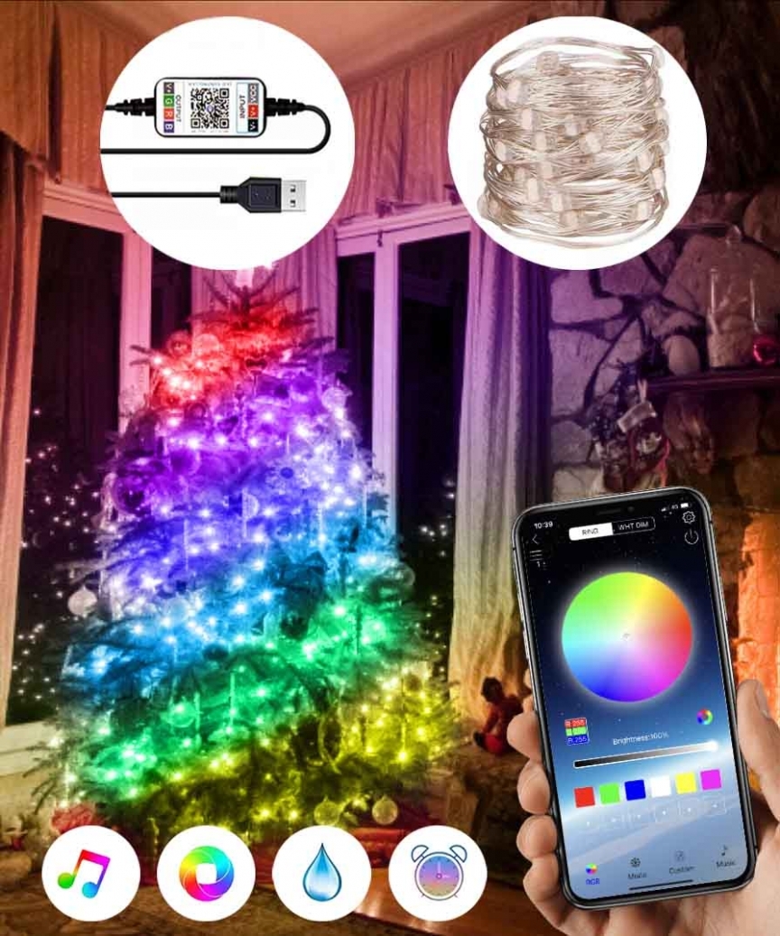 1901-88_2.864x1038 Гирлянда SMART-TWIN РОСА нить 100LED, USB, 10метров, BlueTooth RGB цвет(Управляется смартфоном) - Зображення 4