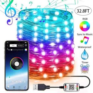 Гирлянда SMART-TWIN РОСА нить 100LED, USB, 10метров, BlueTooth RGB цвет(Управляется смартфоном)