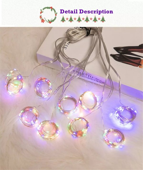 Штора гирлянда из медной проволоки 3*2,5м 425LED 8 режимов + статичный режим. - Зображення 2