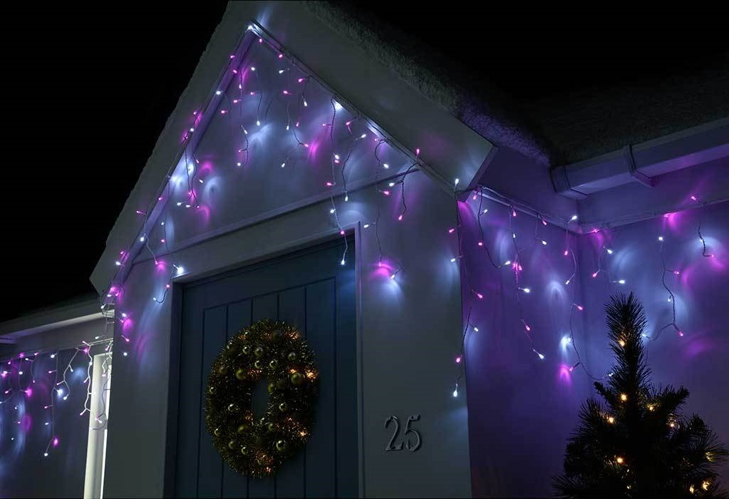 Гирлянда бахрома 3 м на 0,7 м 120 LED Сиреневая-Белая