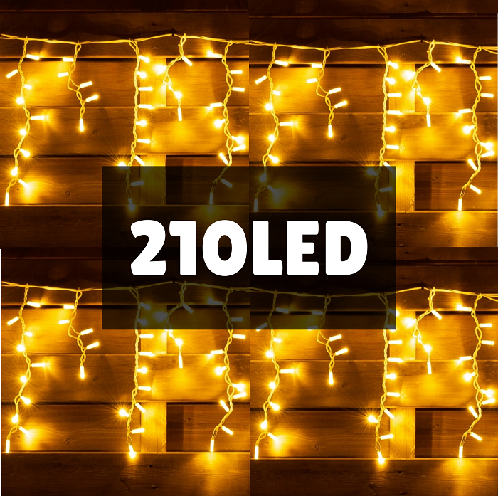 U12_big Бахрома 210LED гирлянда 5м *0,7 силиконовый прозрачный провод PI44