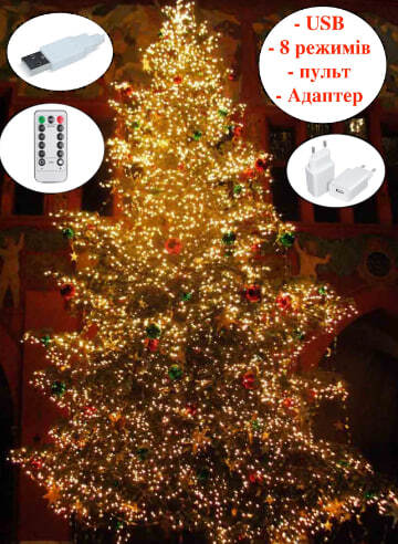 photo_2023-10-15_23-19-25__2_ Гирлянда Лучи Росы или Конский Хвост, 3 м, 600 LED, 20 Нитей, 8 режимов от USB + пульт, адаптер. Теплый Белый
