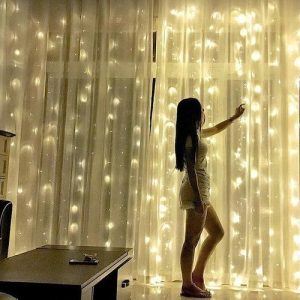 Гирлянда Штора на проволоке Капля росы 3 х 2 м 200 LED белый, теплый, синий, мультик
