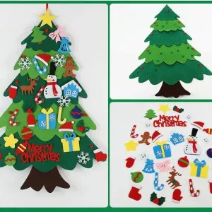 Детская новогодняя елочка Santa Crismas Tree из фетра на стену с набором игрушек 26 штук на липучке FPSH