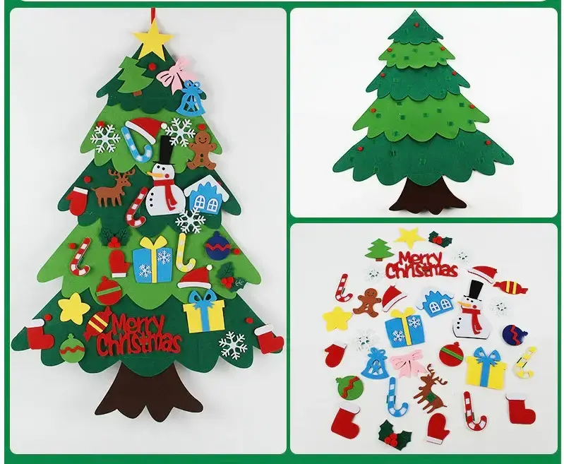 94339969593276 Детская новогодняя елочка Santa Crismas Tree из фетра на стену с набором игрушек 26 штук на липучке FPSH