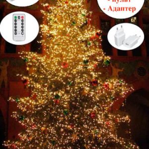 Светодиодная гирлянда роса проволока 600 led 25 линий по 2,5 м, 8 режимов от USB + пульт, адаптер. Теплый Белый