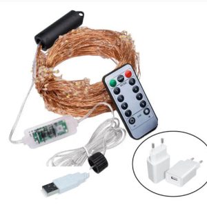 Гирлянда роса 200 led 10 линий по 2м, 8 режимов от USB + пульт, адаптер. Цвет-Теплый Белый