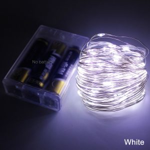 Гирлянда тонкая проволока 100 LED 10 метров белая на батарейках