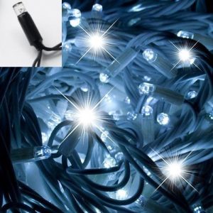 Светодиодная гирлянда нить для улицы (100LED, 10м, IP65, белый резиновый провод, мерцающая), цвет белый
