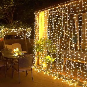 Гирлянда штора 3*3 м 480 LED густая занавеска теплый желтый цвет