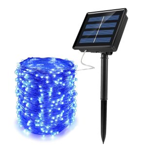 Капля росы solar от солнечной батареи 100 led 10 метров, синяя гирлянда уличная для деревьев и веранд led